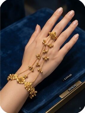 Gold Floral Chain Hand Bracelet - Women Jewelry
